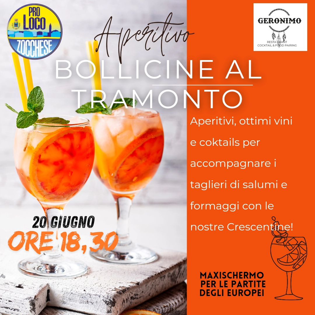 In questa giornata di grandi eventi che aprono lestate 2024 cominciamo a raccontarvi anche il nostro programma!

💥Giovedì 20 GIUGNO tornano a grandissima richiesta i nostri aperitivi BOLLICINE AL TRAMONTO con la collaborazione del ristorante Geronimo 🍹🍸🥂

Vi aspettiamo in tantissimi E state connessi per tutte le news Che sono davvero tante!! 😉