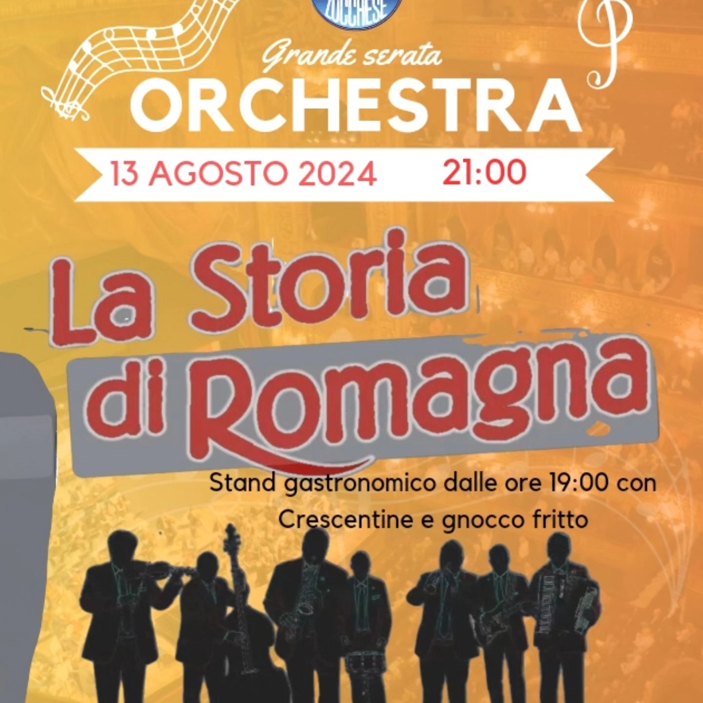 🎉🎶 Questa sera La storia di Romagna in piazza Martiri a Zocca! ✨🎶
Una sera assolutamente da non perdere per tutti gli amanti del liscio!
Dalle 1930stand gastronomico con Crescentine e gnocco fritto!! 😋