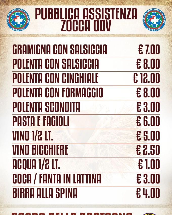 Siamo ufficialmente pronti per la prima domenica della Sagra della Castagna e del Marrone tipico di Zocca🌰🤎
Le associazioni di volontariato del territorio vi aspettano con tante proposte culinarie e ovviamente con tanti prodotti a base di farina di castagne 🌰😍😋🤤
 
📌Pro Loco Zocchese 
📌Gruppo Air
📌Volley Zocca
📌Avis comunale di Zocca
📌Guru Beach
📌FC Zocca
📌Pubblica Assistenza di Zocca

Crescentine Ciacci polenta borlenghi fritti Tortelloni e tagliatelle di farina di castagne frittelle panini con la salsiccia castagnacci e tantissimo altro ancora!

Naturalmente non mancheranno le tanto amate caldarrorroste e il vin brulé! 🌰🍷

Vi aspettiamo a ZOCCA!! 😉