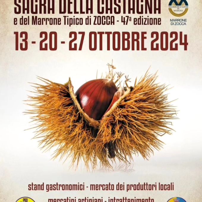 🌰🤎 Con questo perfetto clima da castagne vi ricordiamo il secondo appuntamento della  47^ Sagra della Castagna e del Marrone tipico di Zocca! 🌰🤎

🍁🔸Domenica 20 ottobre nei vari stand vi aspettano tutti i nostri prodotti  tipici tantissime prelibatezze a base di castagne sia dolci che salate carne birra  menù gluteen free e gli immancabili caldarroste e vin brulé! 😋😋

❗️Per tutte le persone che arriveranno con i pullman  e per gli autisti dei pullman
lo scarico dei VISITATORI avverrà  presso il distributore Q8 di Zocca che si trova in 📍Piazza Ronchi 15📍

🚌Per tutti gli autisti il DEPOSITO dei PULLMAN è previsto in località LAME a pochi km da Zocca ai seguenti indirizzi
 
1)Via Mavore 1640C
Presso parcheggio ditta
Rgs Vacuum 
Stabilimento 2
2) via Porrettana 2032
Presso parcheggio ditta
BM Tractors

Cosa aspettate? Ci vediamo domenica a Zocca!!! 🤎